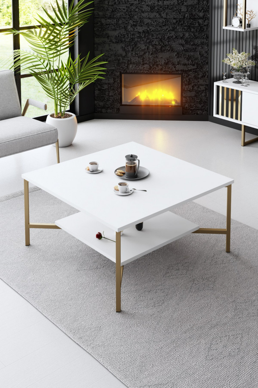 Masuta de cafea Gold Line alb / auriu