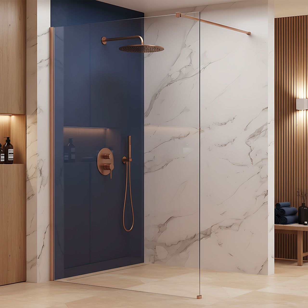 Paravan de dus Rea Flexi Transparent / Brush Copper 100