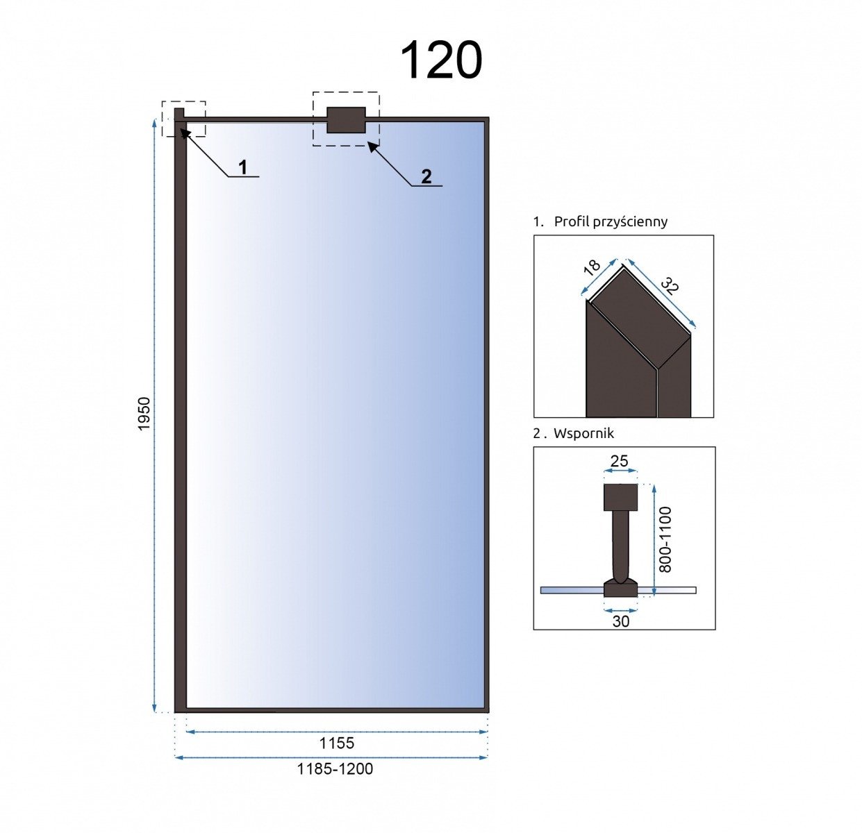 Paravan dus walk-in Aero - 120x195 cm - 1 | YEO