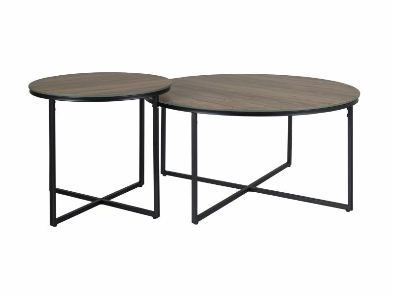Set 2 mese de cafea Palermo I maro deschis-efect de lemn/negru ø80/ø50