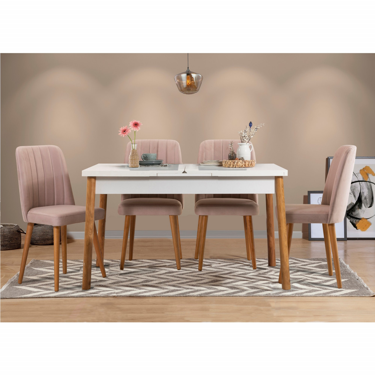 Set masa extensibila si scaune (5 piese) Santiago White Stone