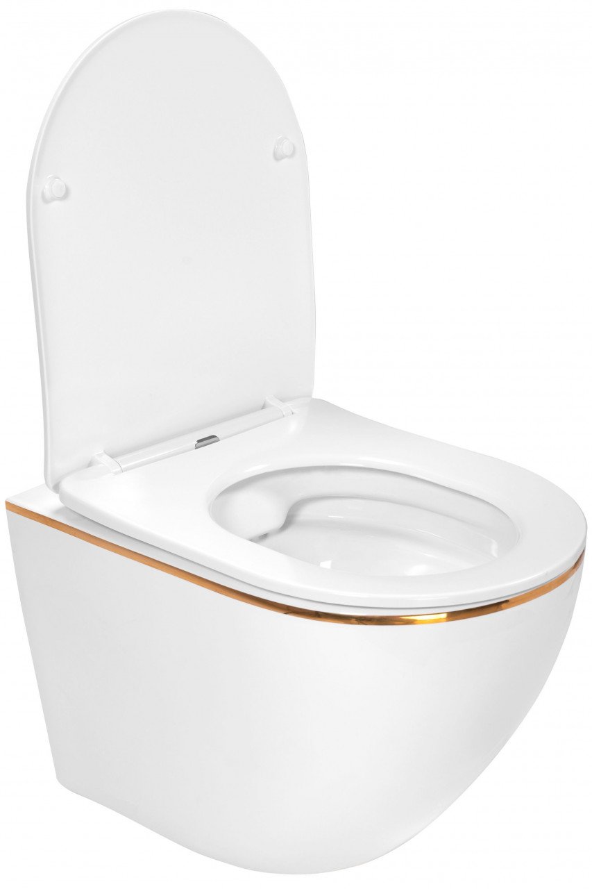 Set vas wc Carlo Mini Flat + bideu Carlo Mini alb/auriu - 2 | YEO