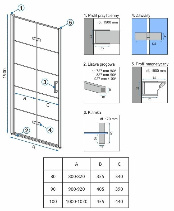 Ușă pentru dus Molier sticla securizata – 100×190 cm - 1 | YEO