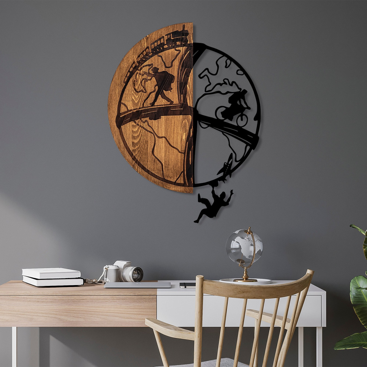 Accesoriu decorativ de perete din lemn Globetrotting