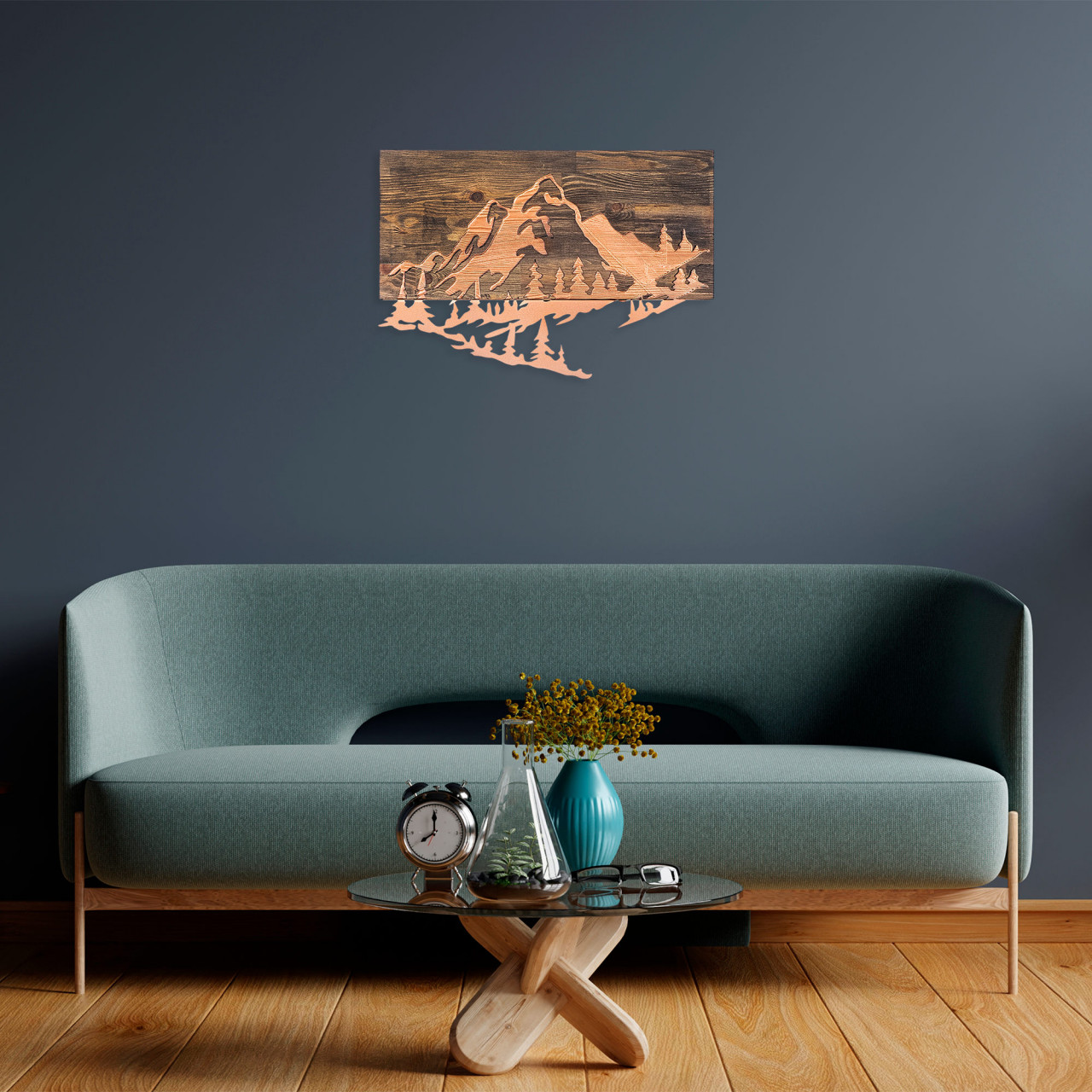 Accesoriu decorativ de perete din lemn Mountain v2 - copper
