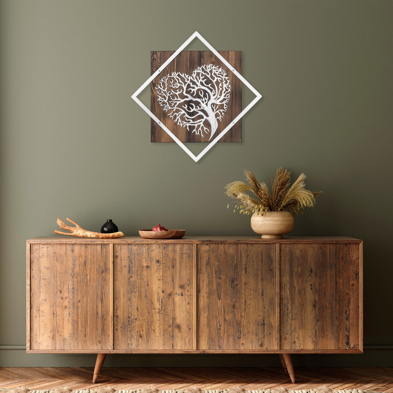 Accesoriu decorativ de perete din lemn Tree v3 argintiu