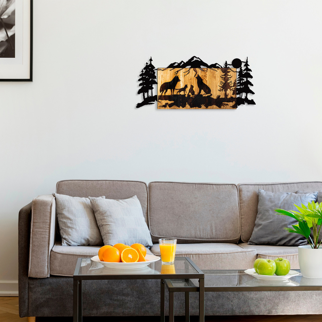 Accesoriu decorativ de perete din lemn Wolves