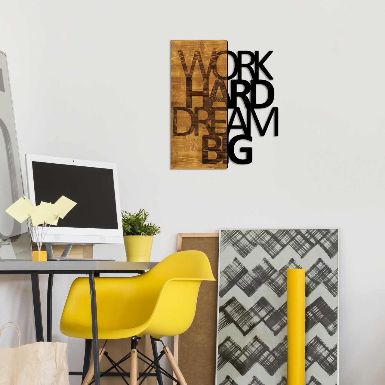 Accesoriu decorativ de perete din lemn Work Hard Dream Big