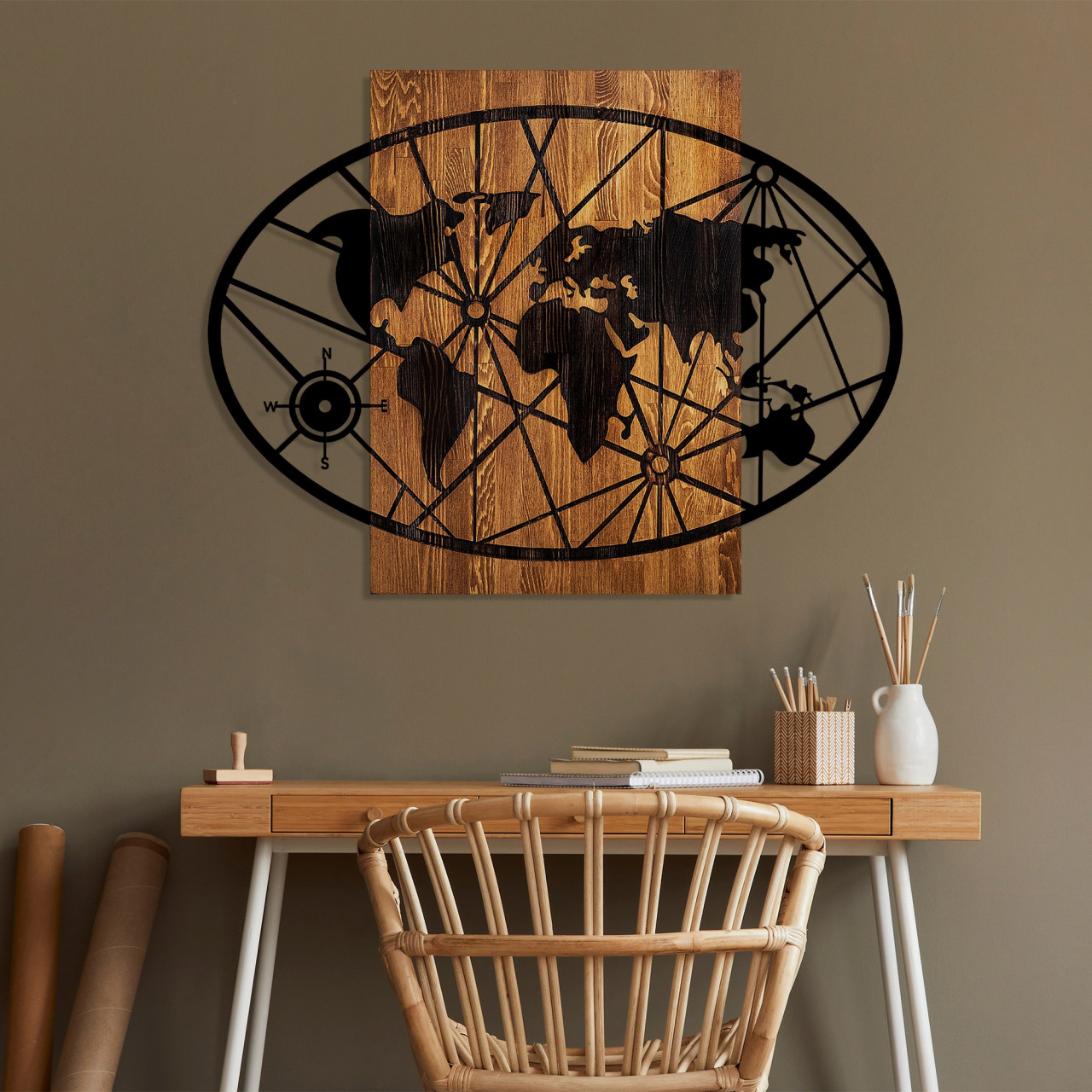 Accesoriu decorativ de perete din lemn World Map 4-L