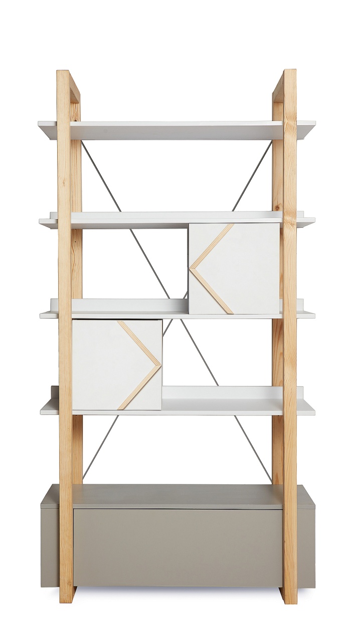 Biblioteca Pinette alb/gri/pin H190,3 cm