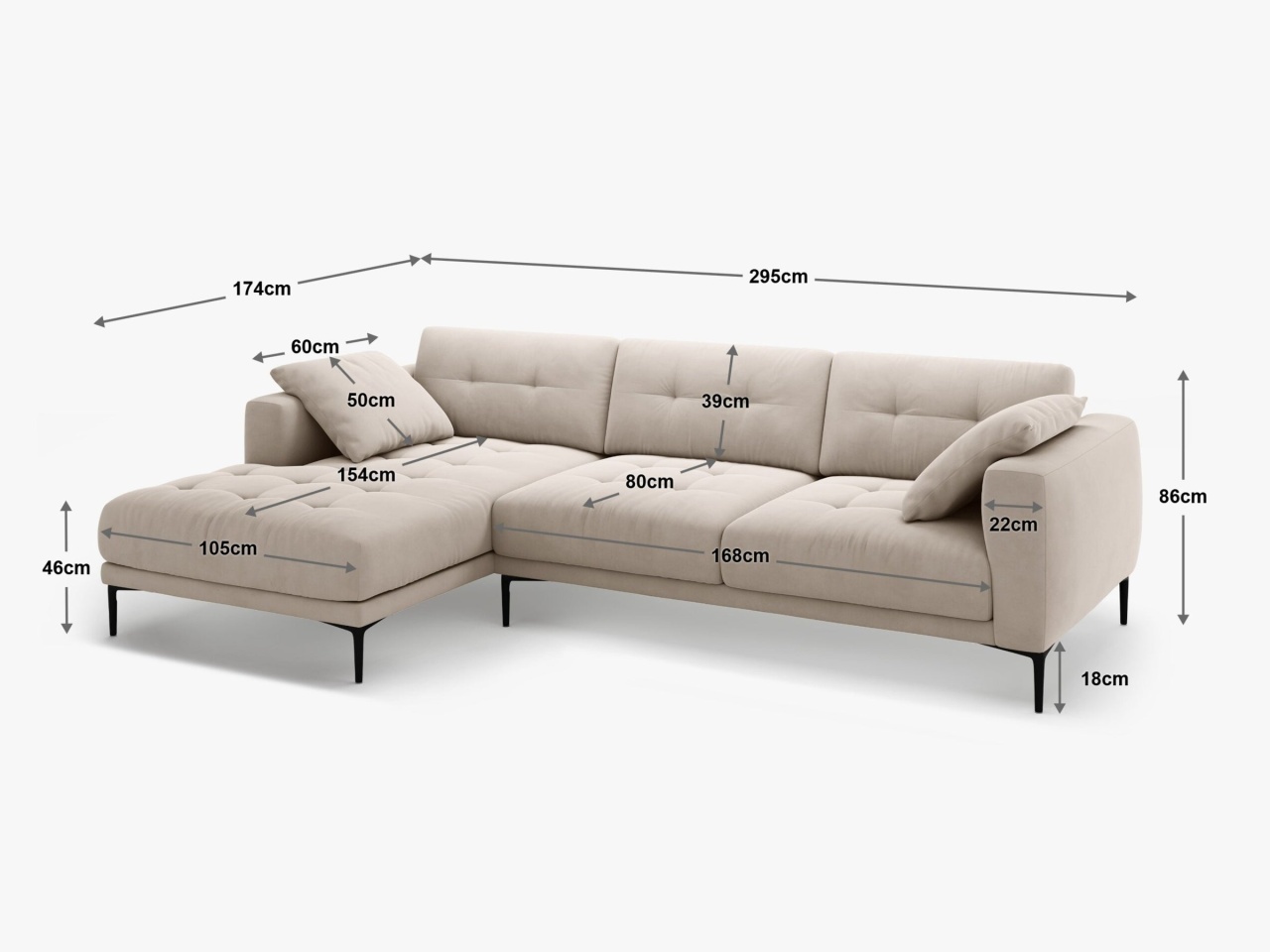 Coltar Bemy 3 locuri stofa Sorella L295 cm - 4 | YEO