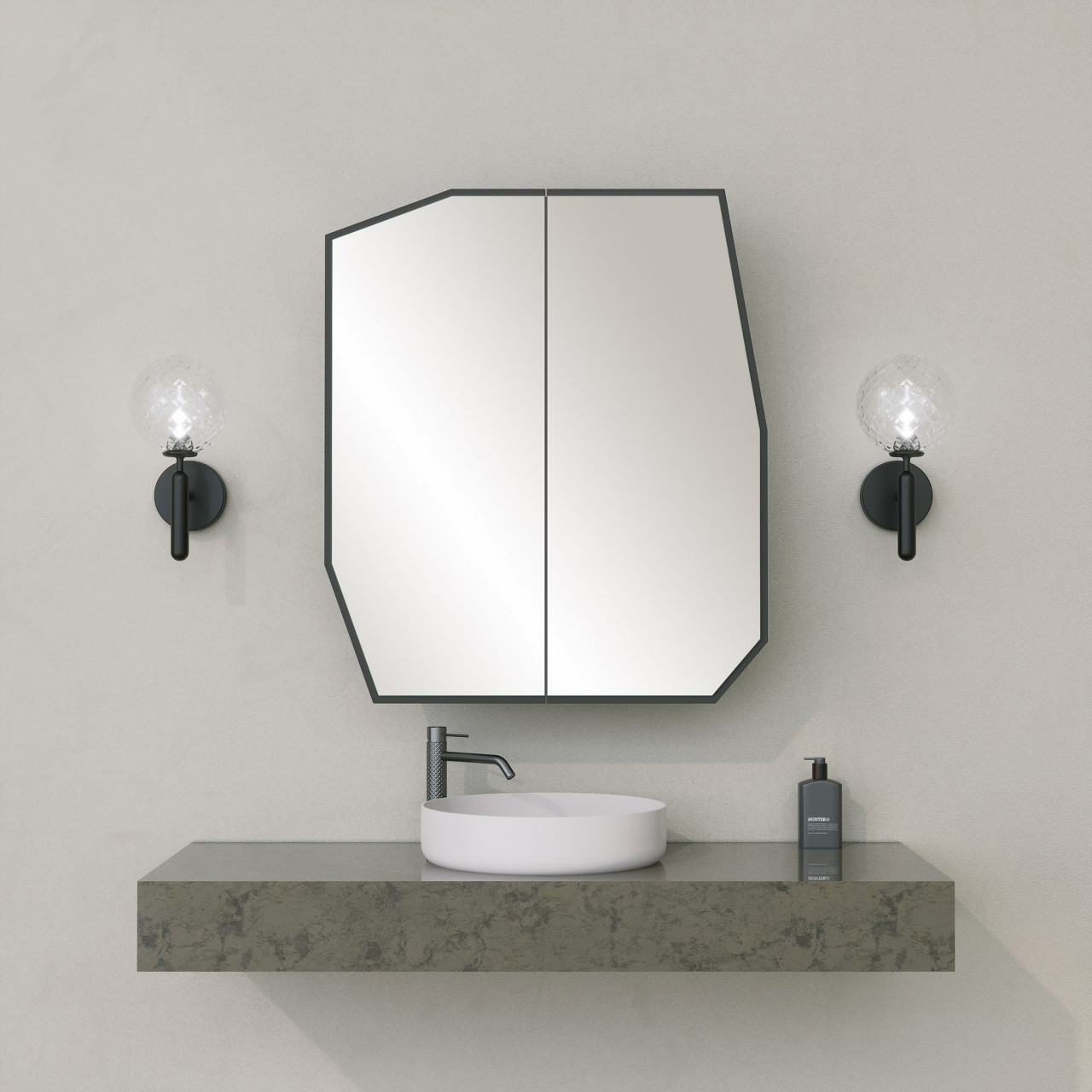 Dulap de baie Quartz negru L50 cm - H45 cm + Oglinda L70 cm - H60 cm