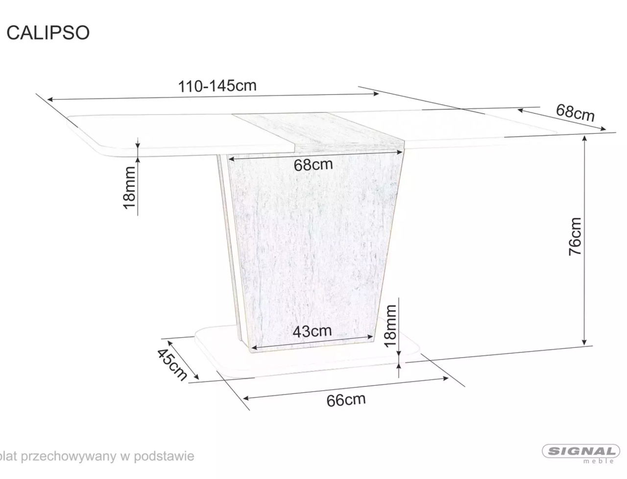 Masa extensibila Calipso casmir/stejar cremona torro 110-145xl68,6 cm - 3 | YEO