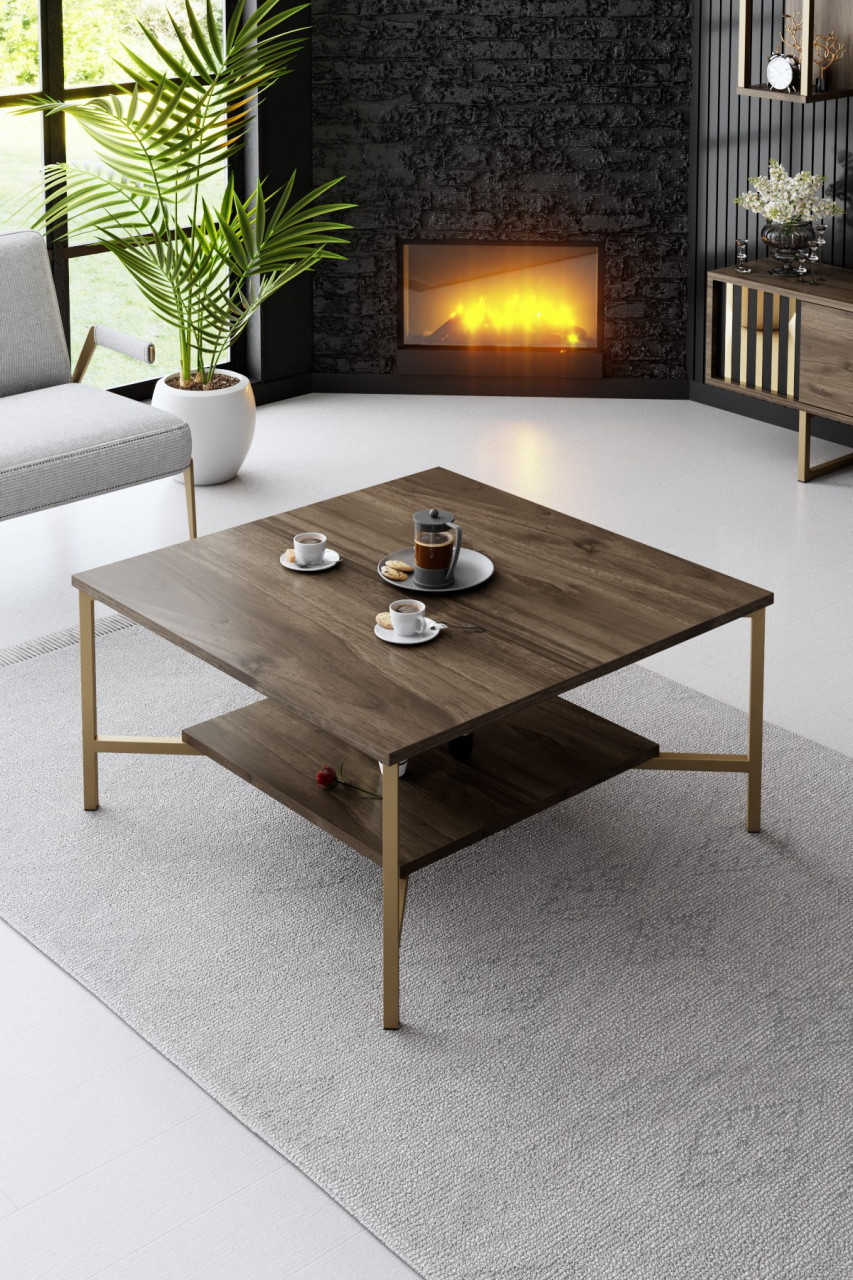 Masuta de cafea Gold Line nuc / negru