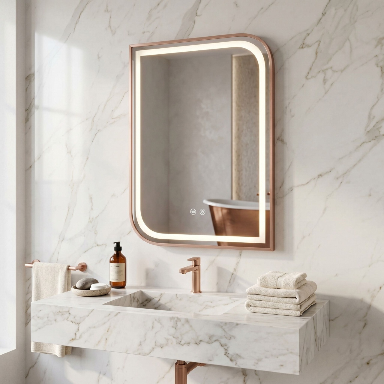 Oglindă LED ZONE 80x60 BRUSH ROSE GOLD