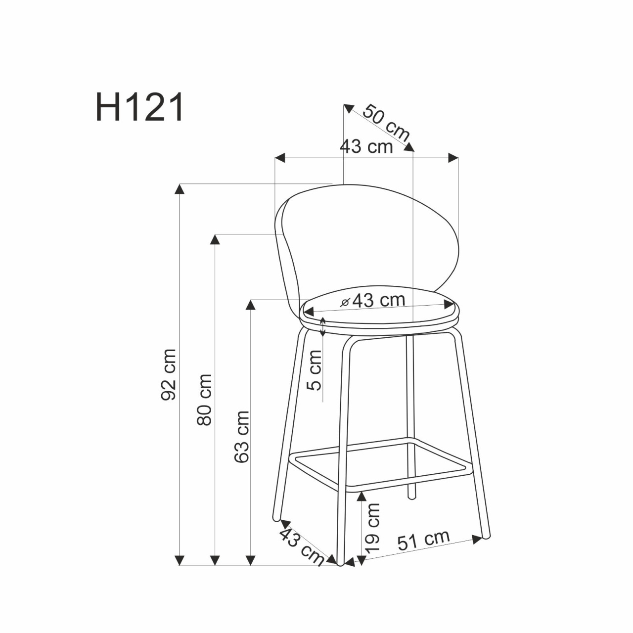 Scaun de bar H121 bej/negru - 2 | YEO