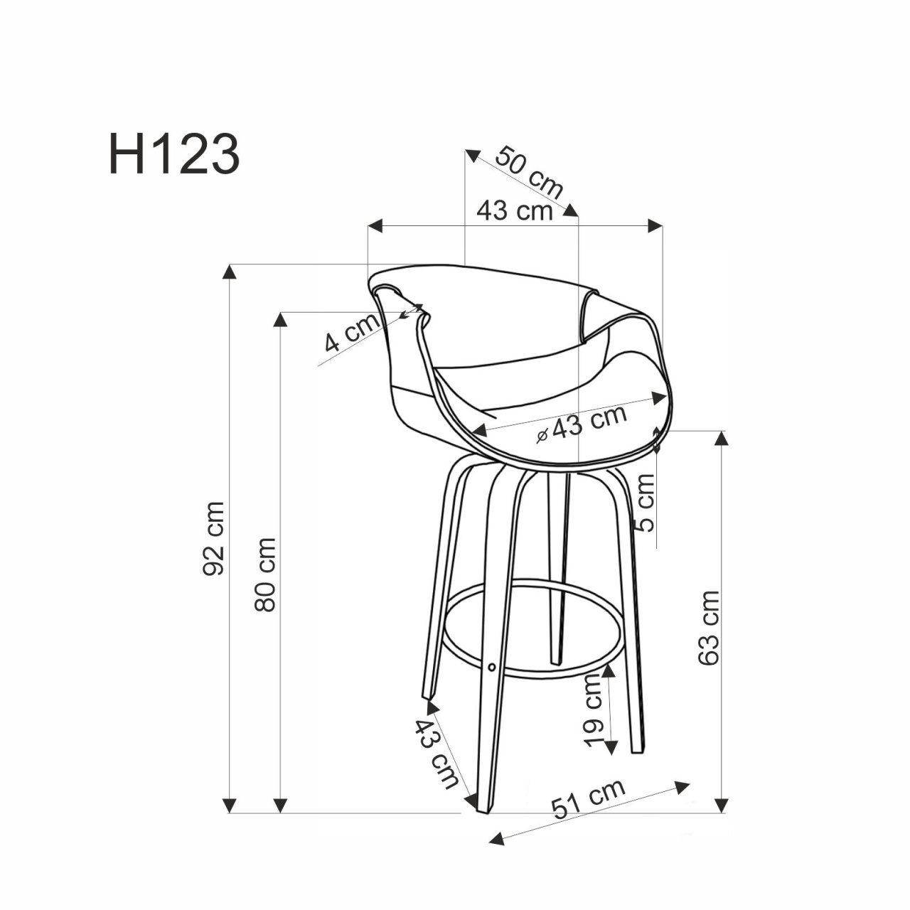 Scaun de bar H123 gri/nuc - 2 | YEO