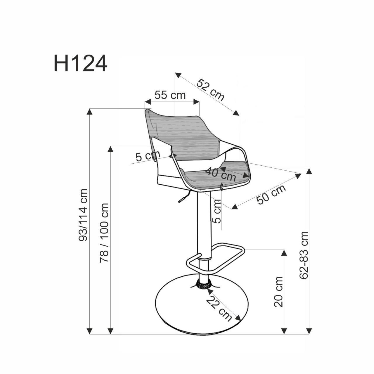 Scaun de bar H124 negru/nuc - 2 | YEO