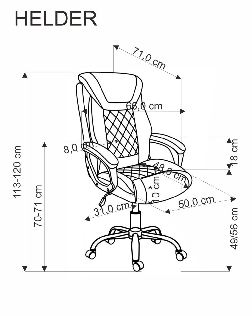 Scaun de birou Helder piele ecologica negru H120 cm - 4 | YEO