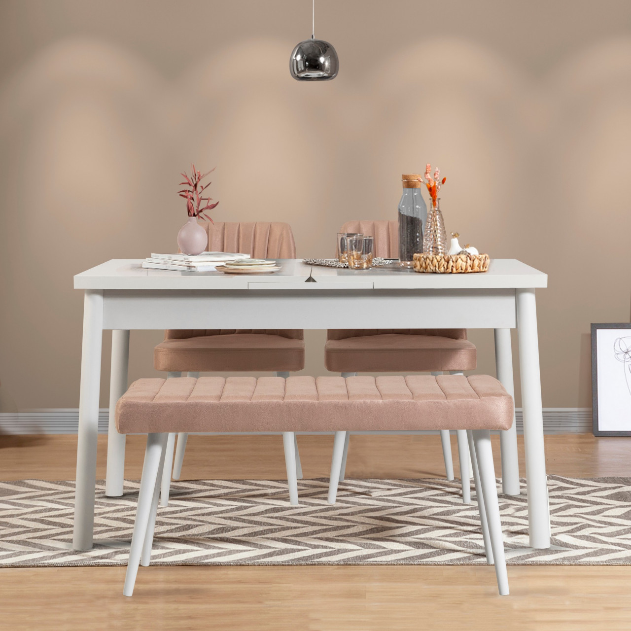 Set masa extensibila si scaune (4 piese) Santiago White-Stone