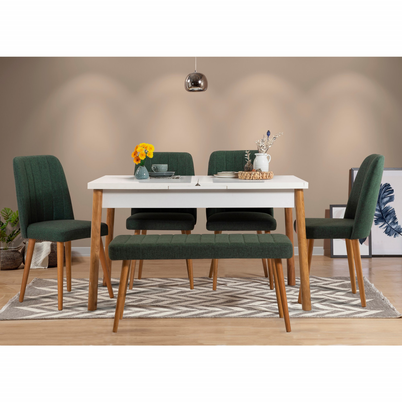 Set masa extensibila si scaune (6 piese) Santiago Atlantic-White Green