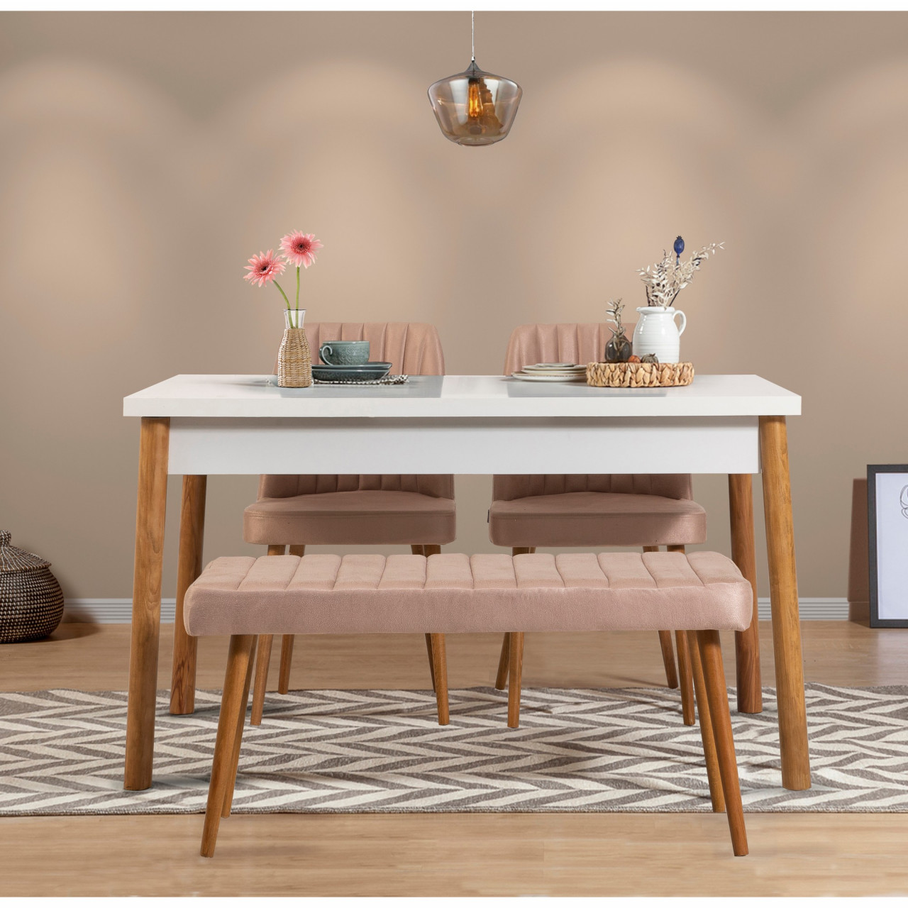 Set masa si scaune (4 piese) Costa Atlantic White-Stone