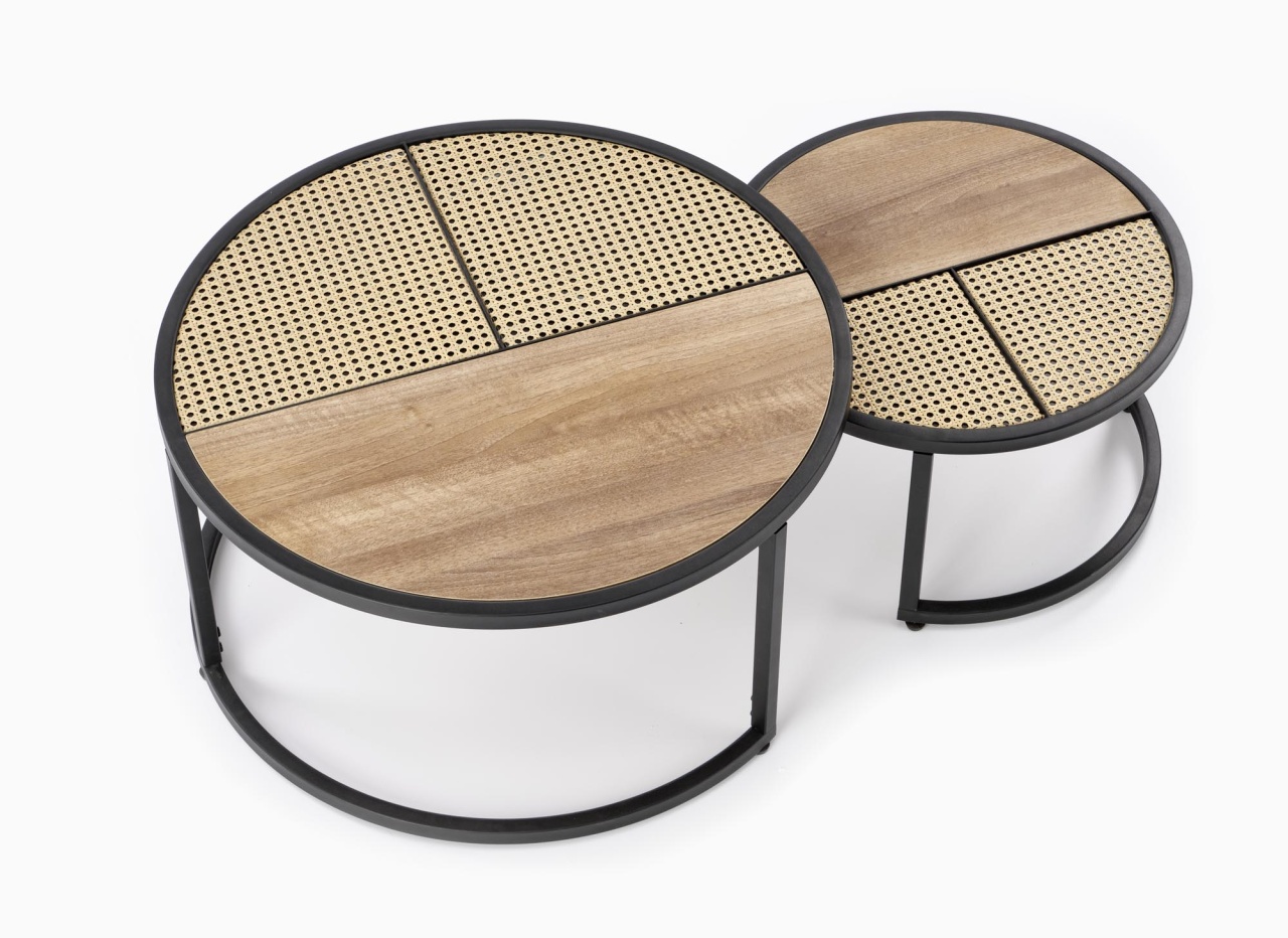 Set mese de cafea Garmina stejar auriu + rattan - 4 | YEO