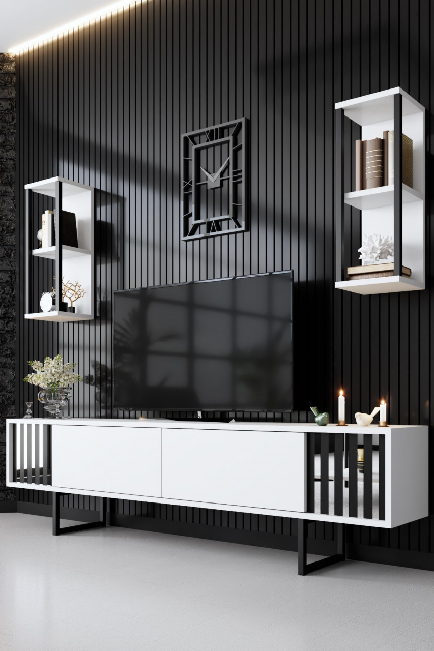 Set mobilier living Chrome Line alb/negru