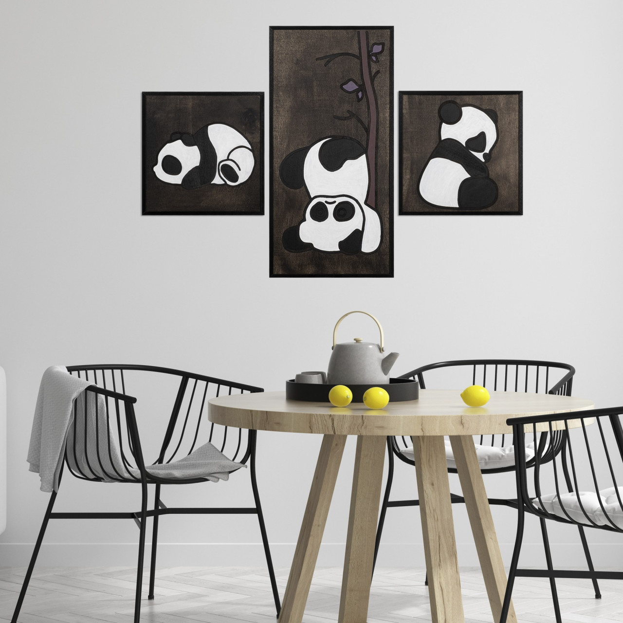 Accesoriu decorativ de perete din lemn Panda family