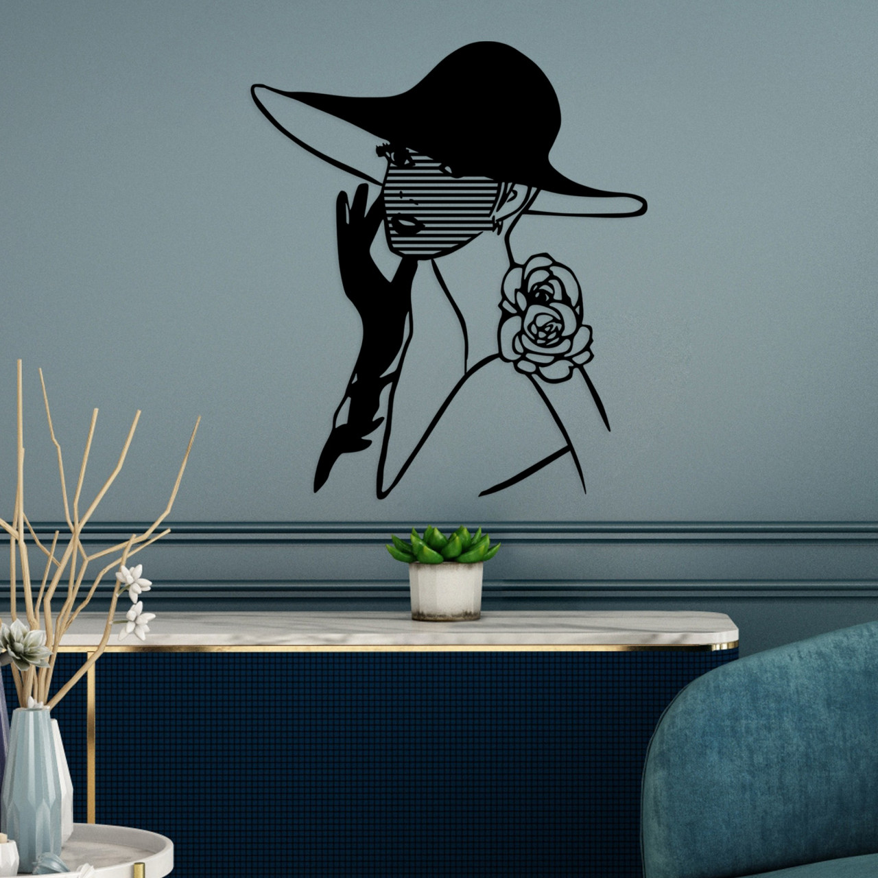 Accesoriu decorativ de perete metalic Striped woman