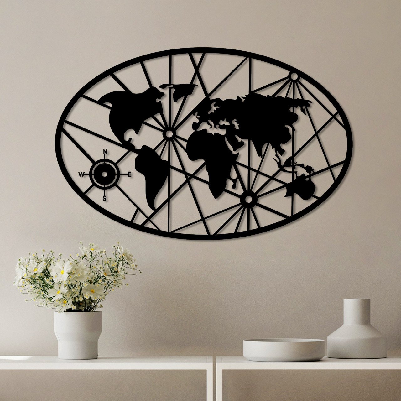 Accesoriu decorativ de perete metalic World Map 8-L v2