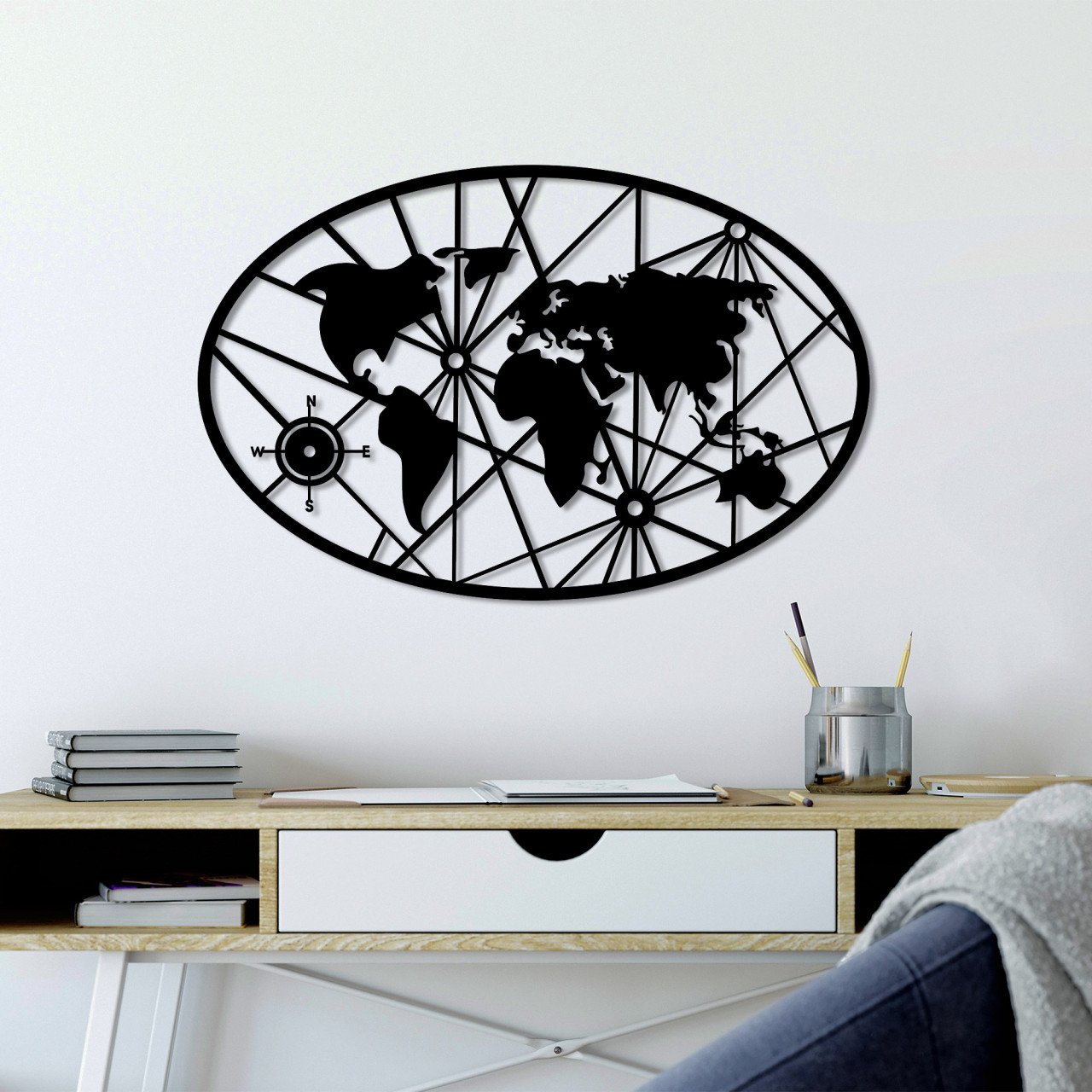 Accesoriu decorativ de perete metalic World Map 8-M v2