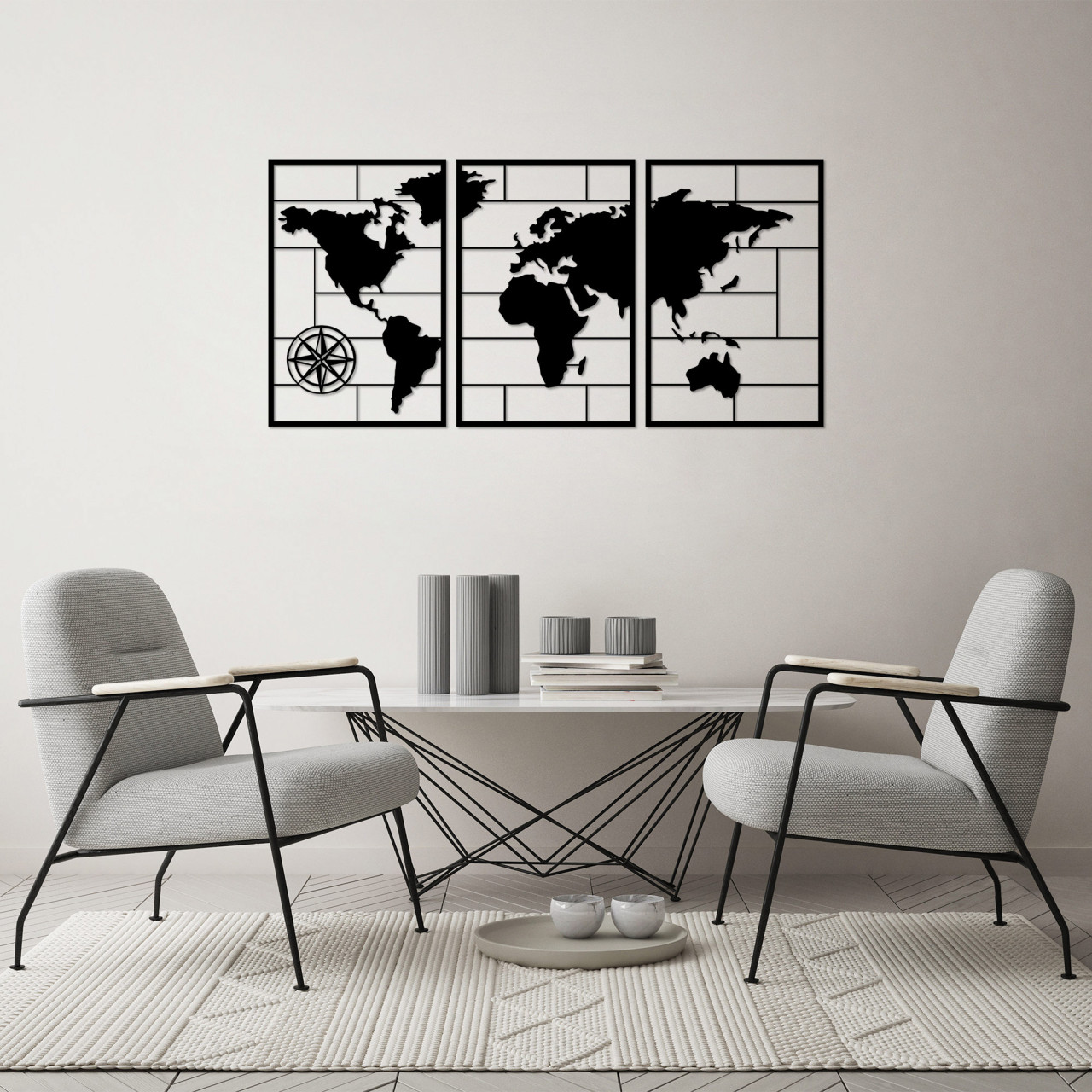 Accesoriu decorativ de perete metalic World map