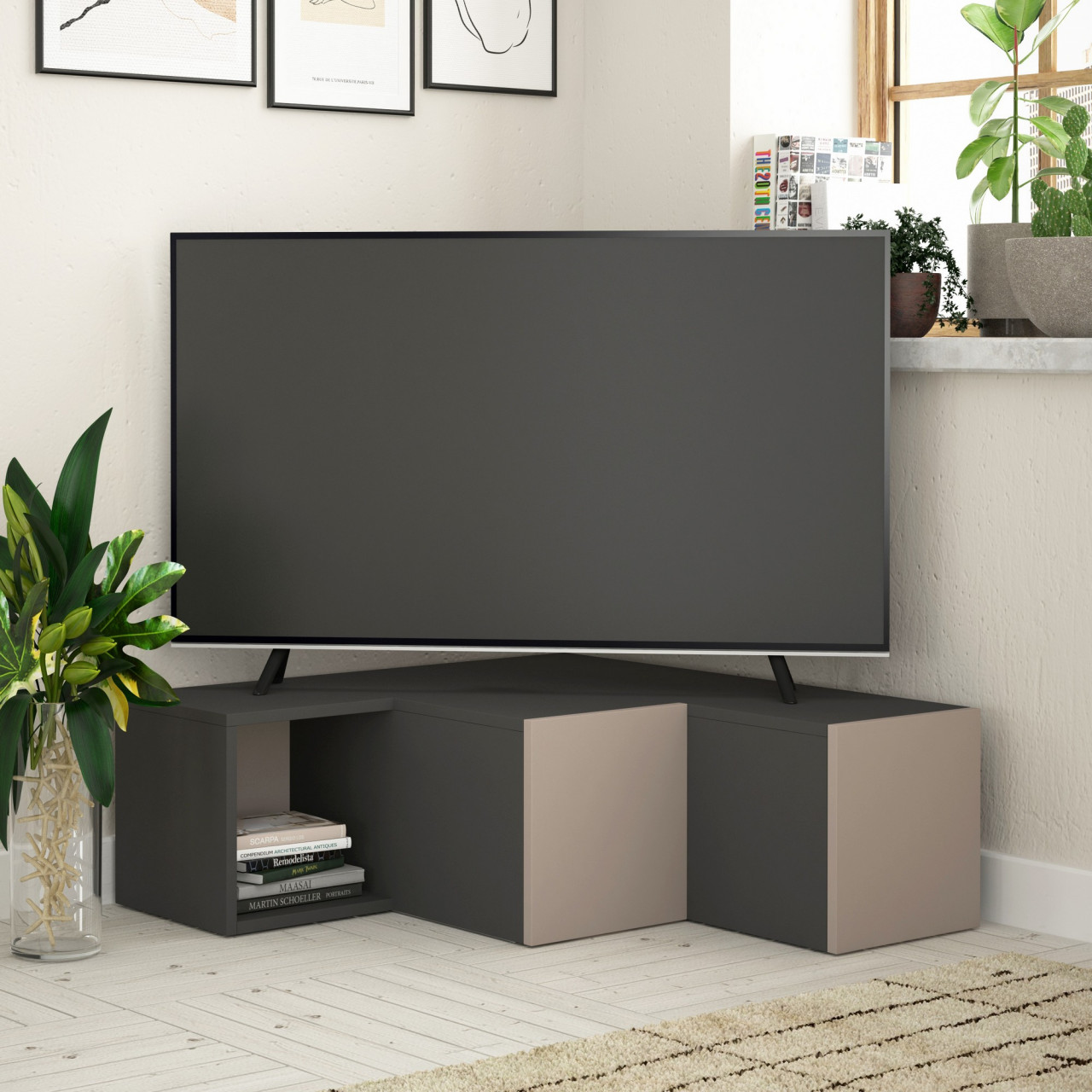 Comoda TV Compact antracit/maro deschis