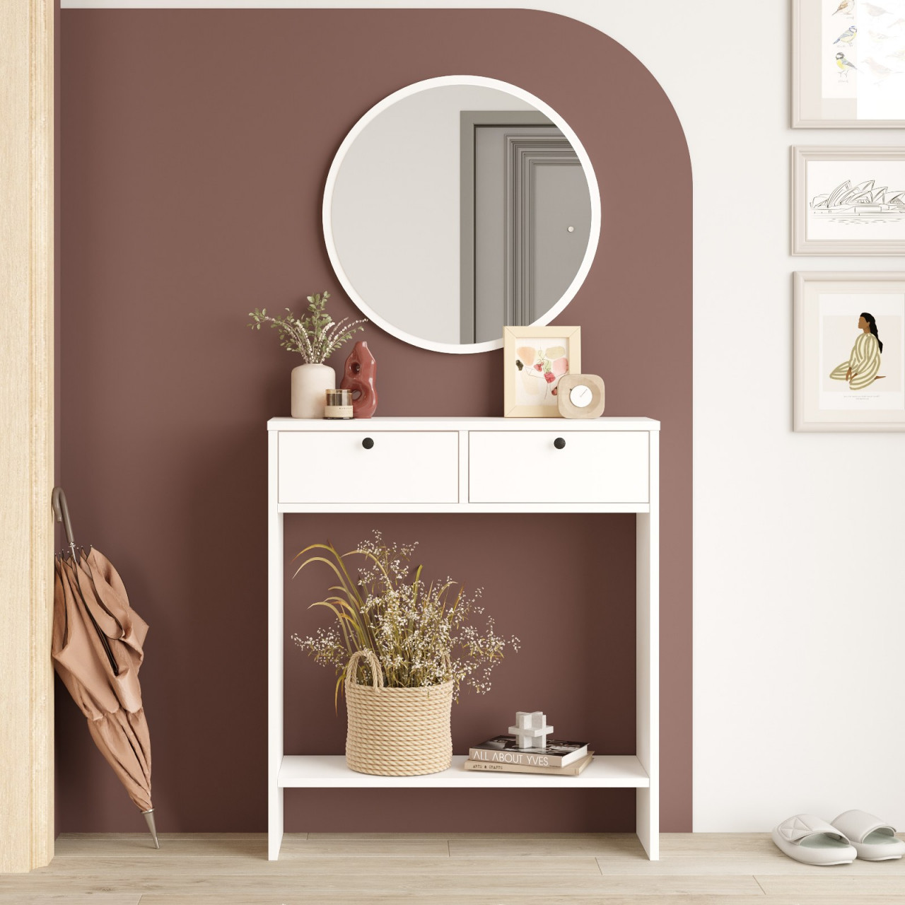 Consola LR1-W alba MDF L80,4 cm - H90 cm + oglinda