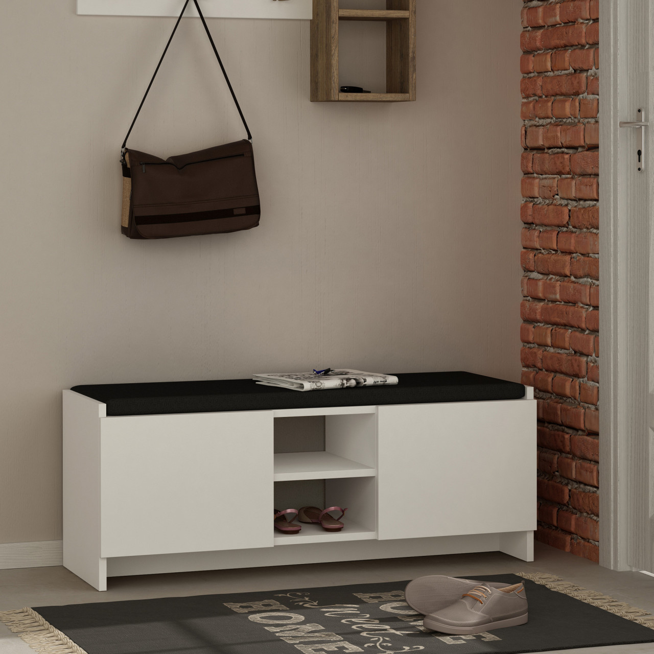 Dulap MDF de incaltaminte Zulla alb L110 cm - H43 cm