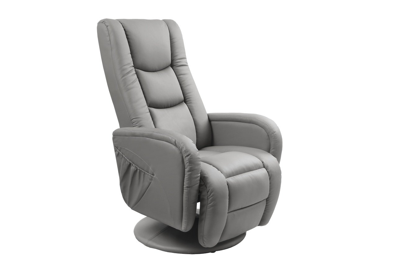 Fotoliu recliner cu functie de masaj Pulsar piele ecologica gri H106 cm - 2 | YEO