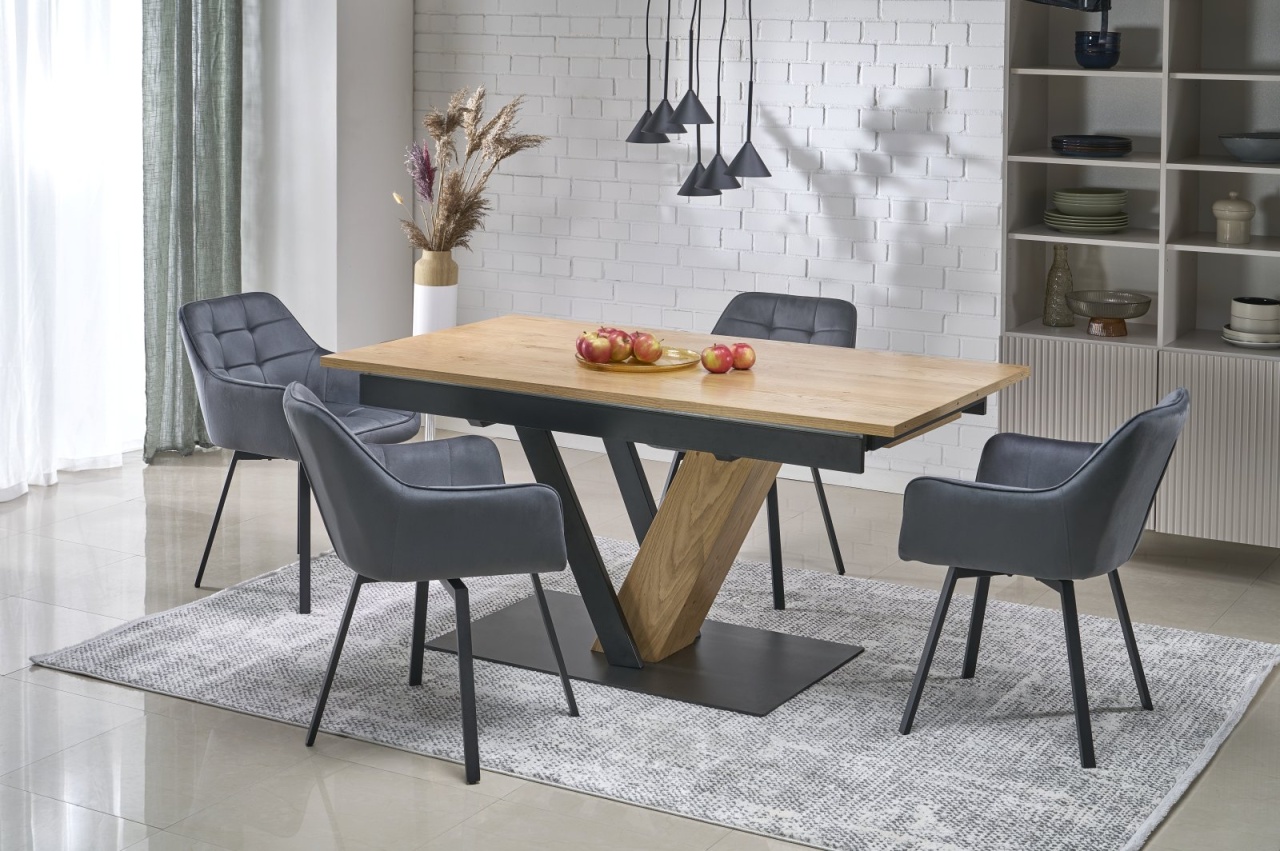 Masa extensibila dreptunghiulara Fanis natur/negru L160-220 cm - 1 | YEO