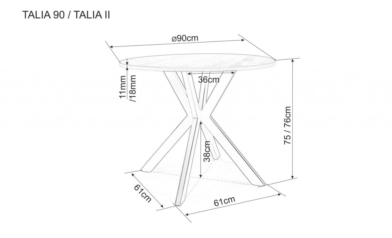 Masa rotunda Talia II stejar/negru mat - ø90 / h76 cm - 1 | YEO