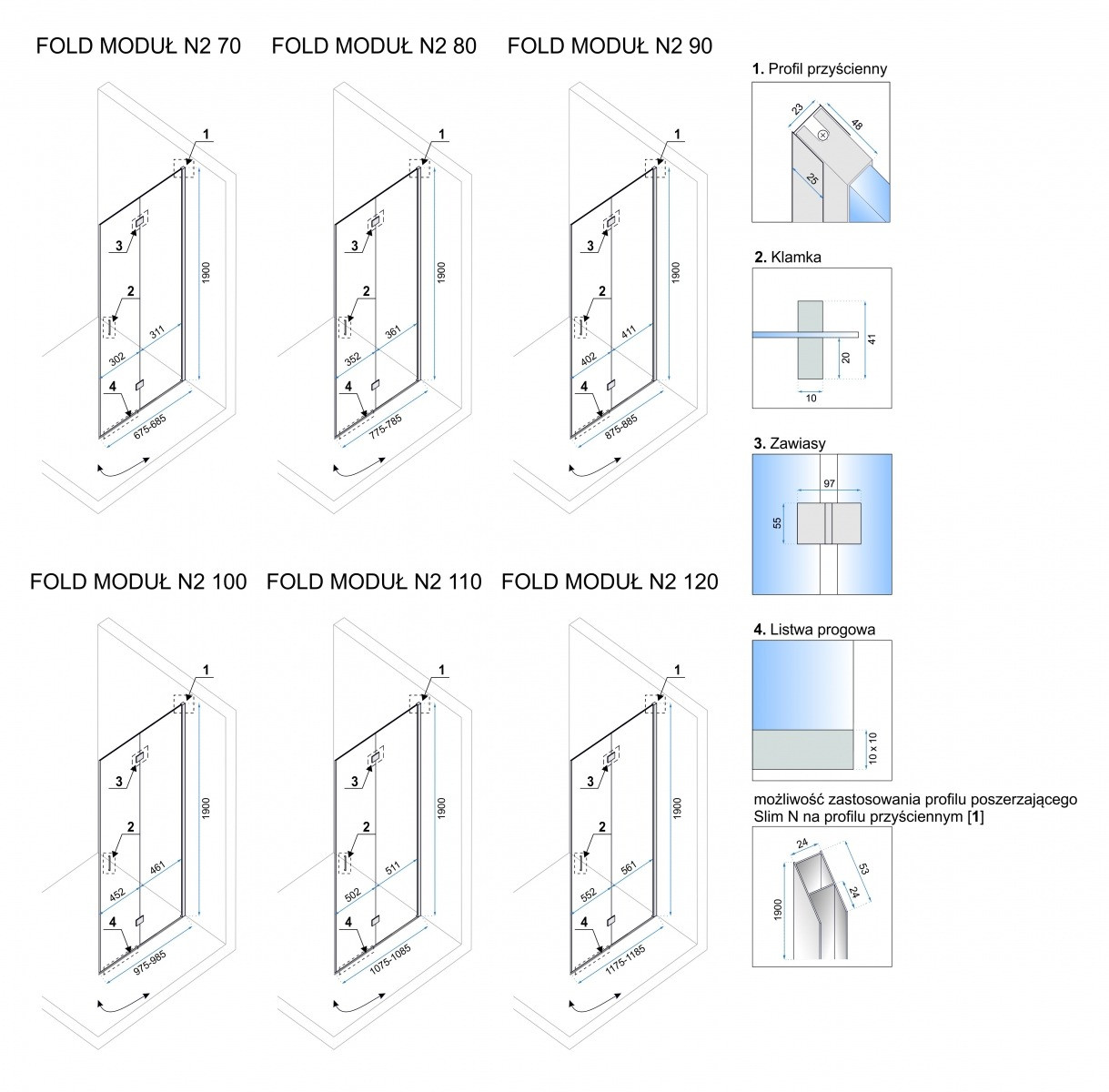 Modul cabina dus Fold N2 crom - 100x100 cm - 1 | YEO