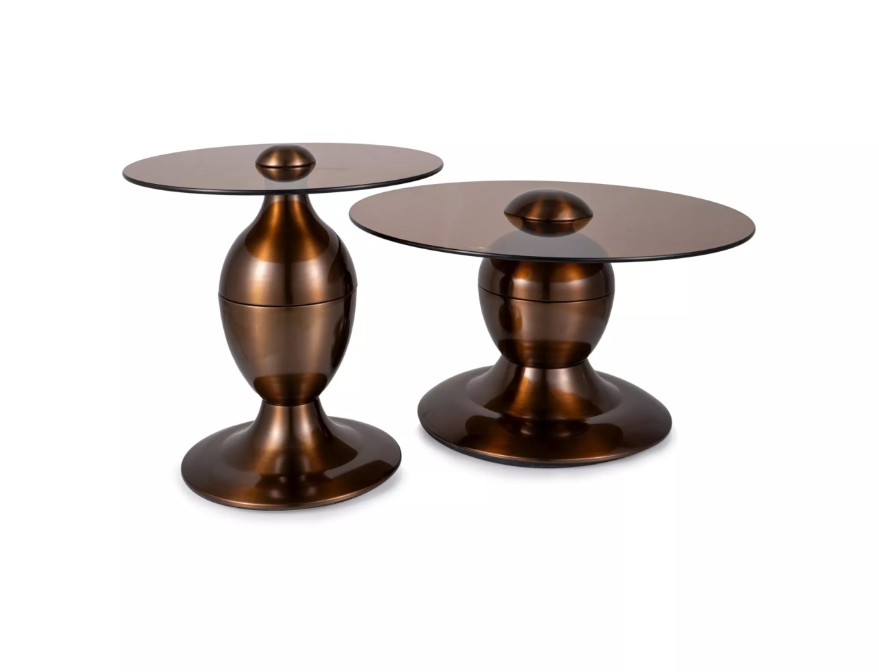 Set 2 masute de cafea Cassie maro transparent/cupru ø70/ø50
