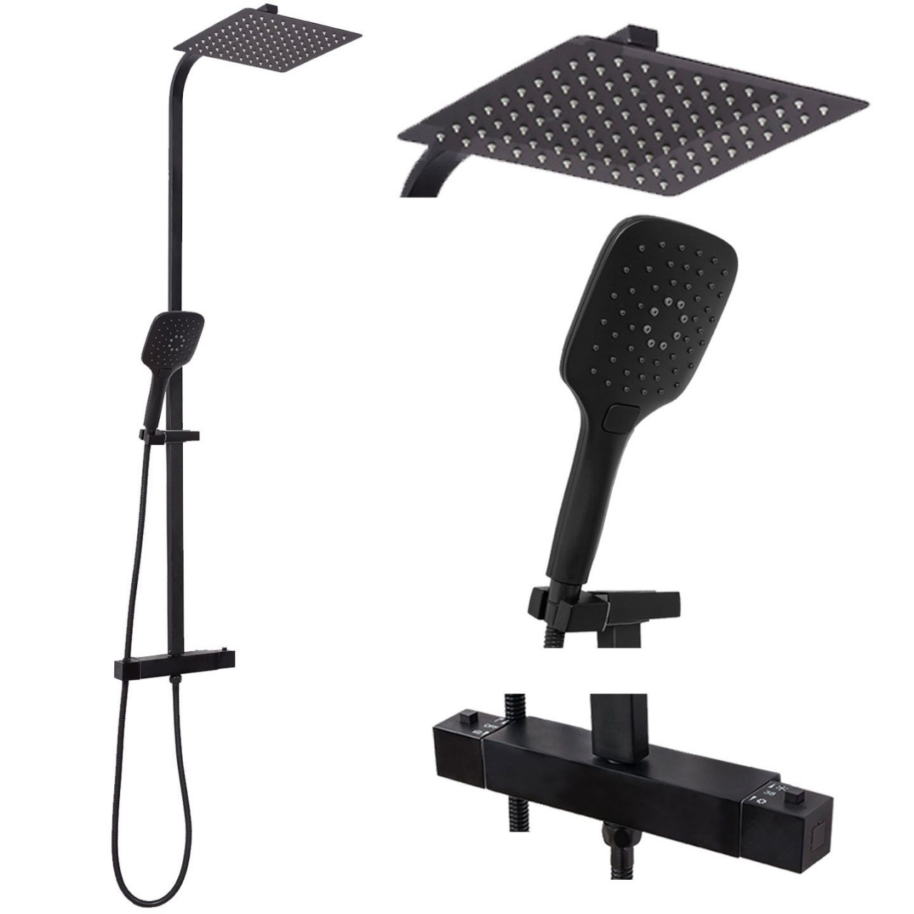 Set de duș cu termostat Rea JET Black Mat