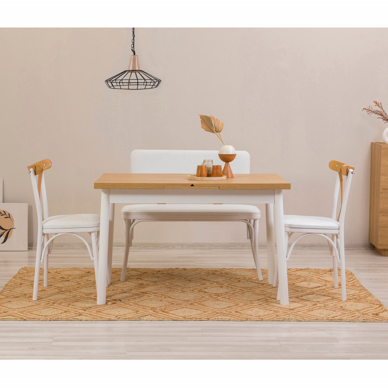 Set masa extensibila si scaune (4 piese) OLİVER AÇL.KARİNA-WHİTE V2