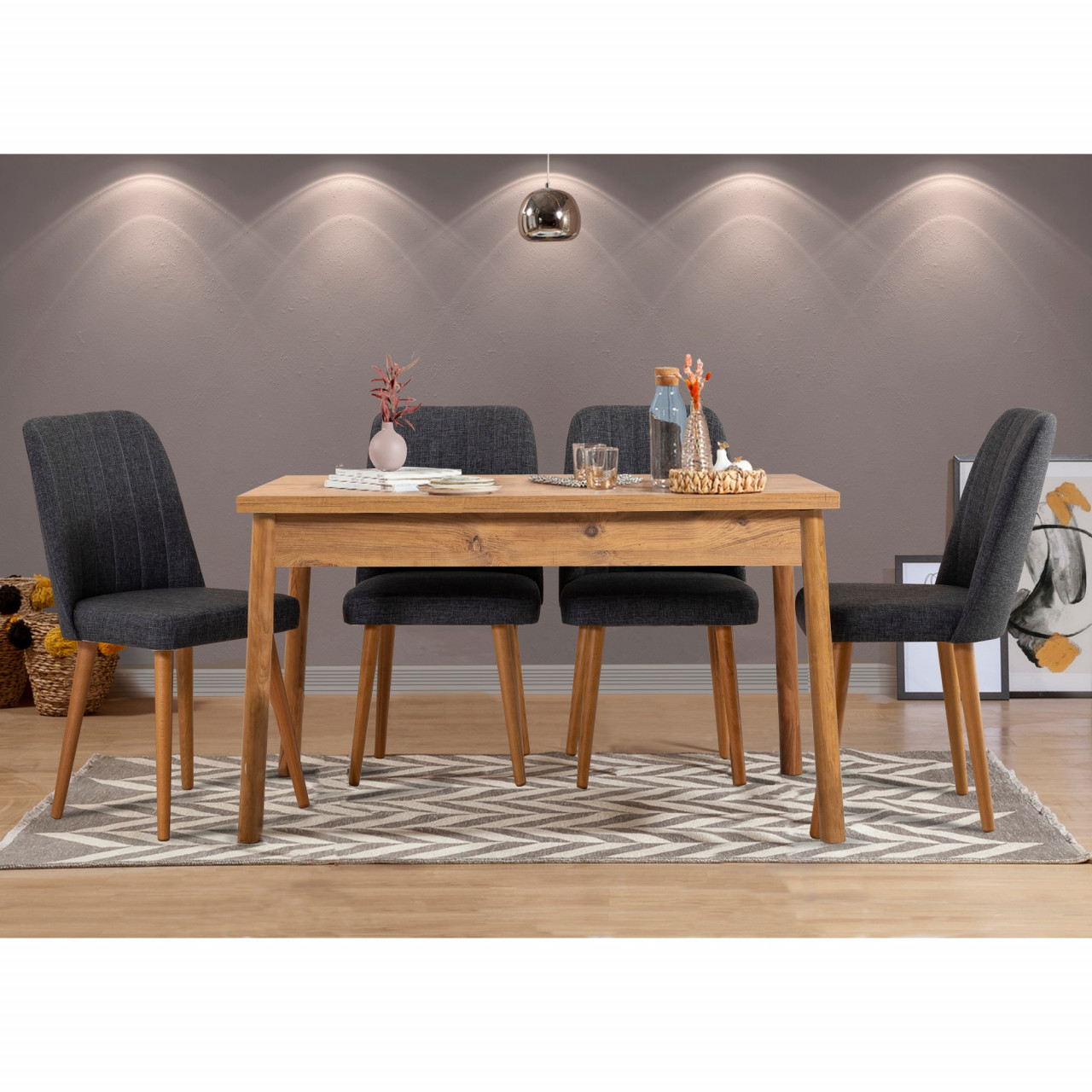 Set masa extensibila si scaune (5 piese) Santiago Atlantic Anthracite