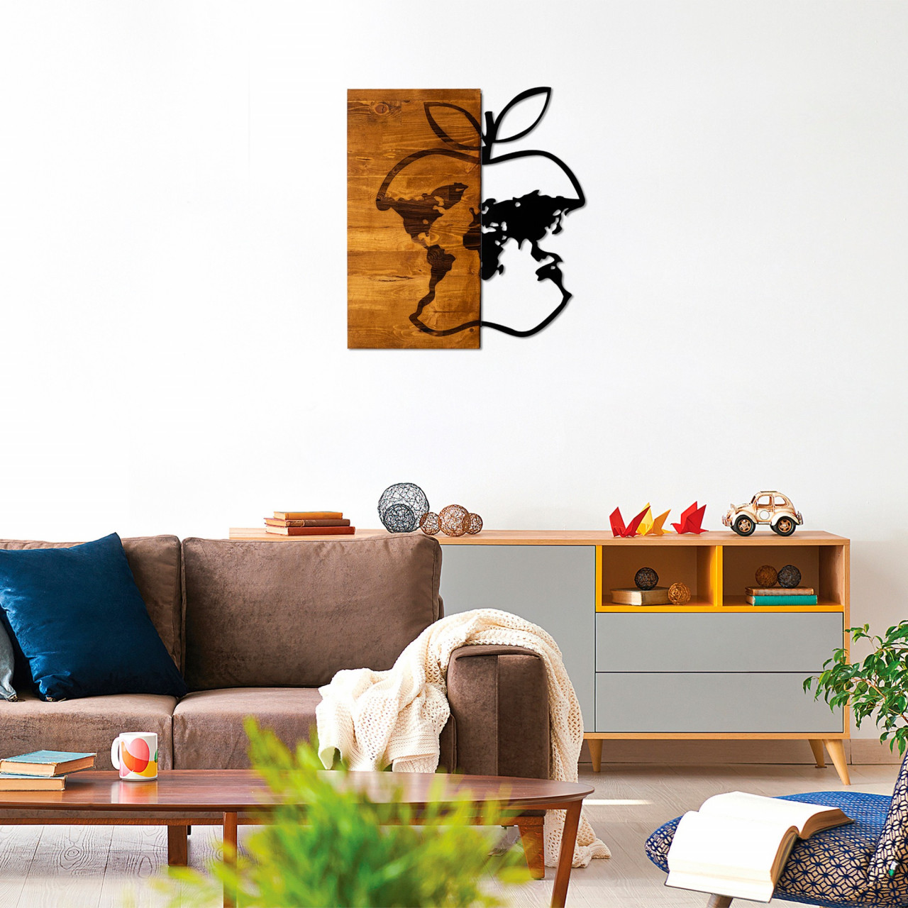 Accesoriu decorativ de perete din lemn Dunya nuc/negru