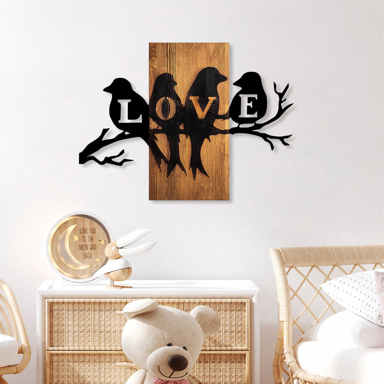 Accesoriu decorativ de perete din lemn Love birds
