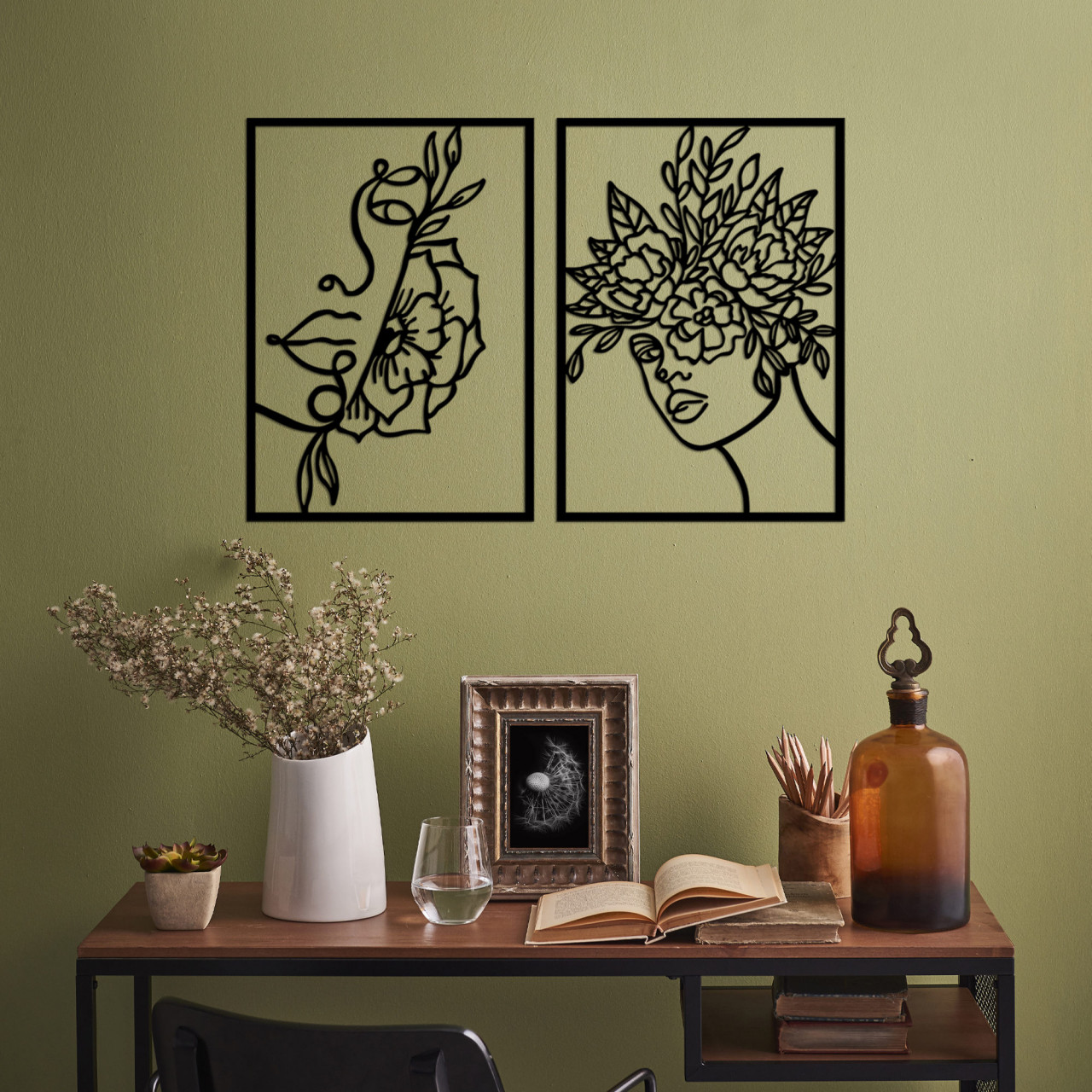 Accesoriu decorativ de perete metalic Flower Woman - 511