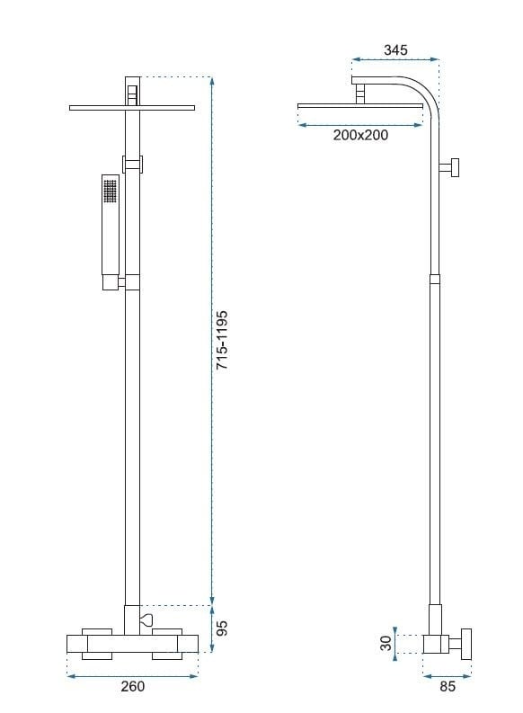 Baterie pentru dus Milan silver reglabilă - H129 cm - 1 | YEO