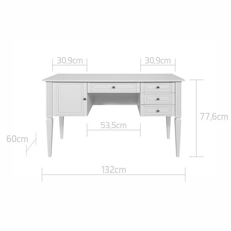 Birou elegant Ines alb L132 cm - 5 | YEO