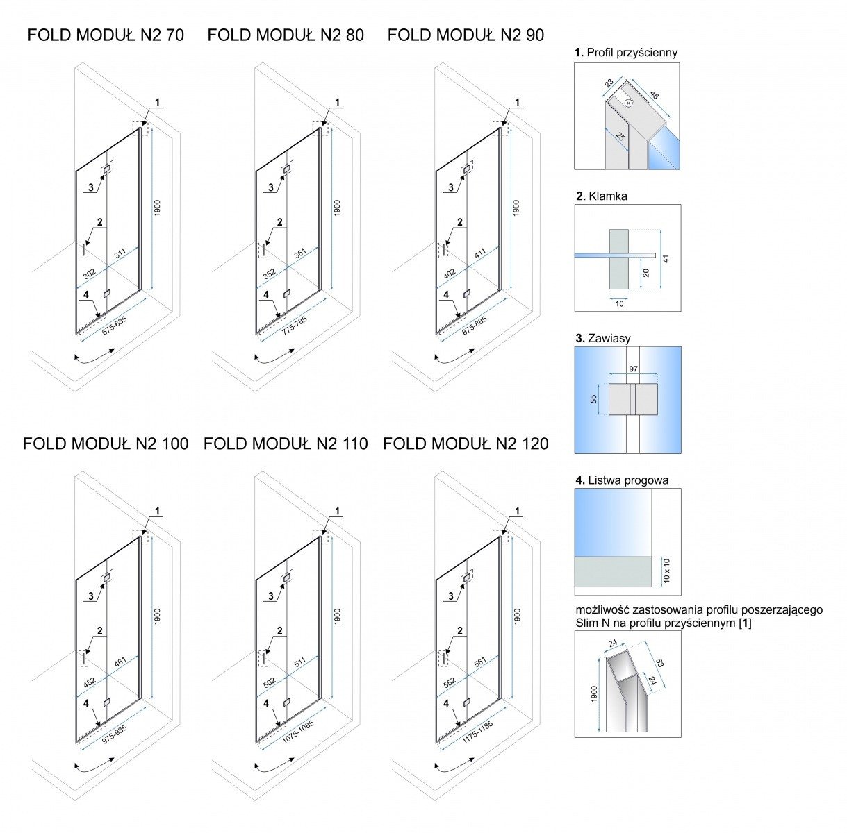 Cabina dus Fold crom - 80x80 cm - 2 | YEO